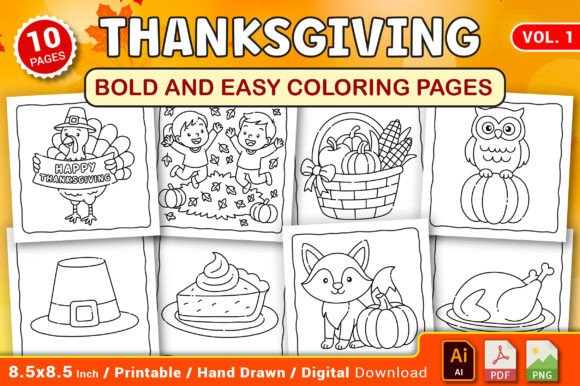 Download Thanksgiving Bold &amp; Easy Coloring Pages - Premium Resources