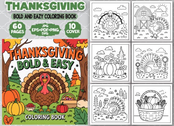 Download Thanksgiving Bold and Easy Coloring Book - Premium Bundle