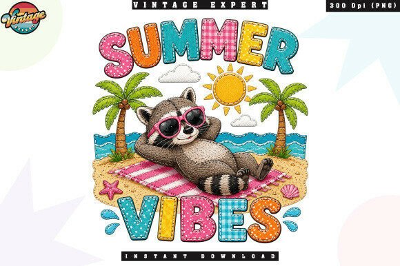 Download Relaxing Raccoon Beach Patchwork PNG - Relaxing Collection