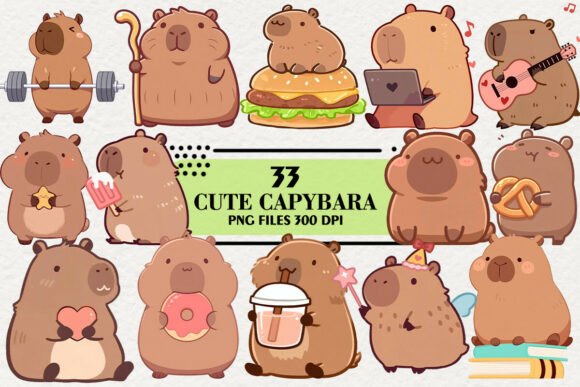 Download Kawaii Capybara Relaxing Clipart Bundle - Relaxing Collection